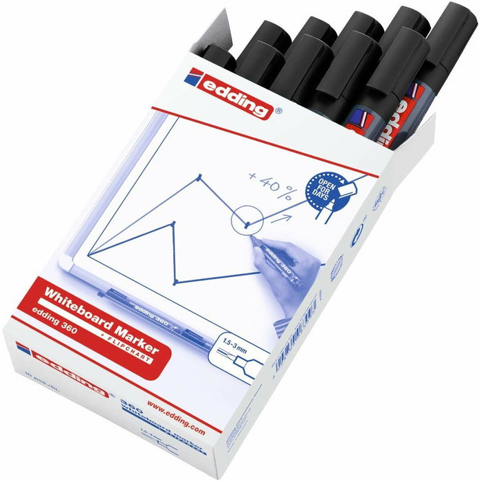 Edding Marcador Pizarra Blanca 360 Rellenable Negro Edding Marcador Pizarra Blanca 360 Rellenable Negro