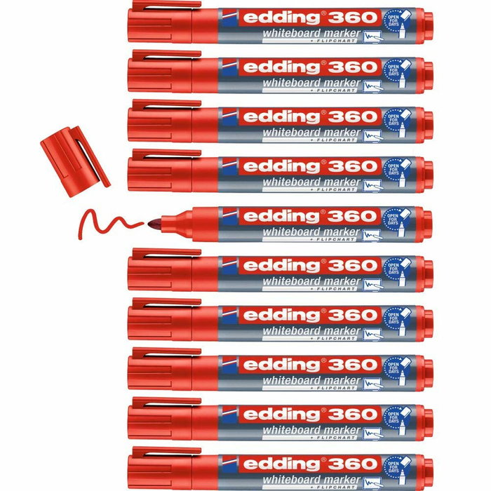 Edding Marcador Pizarra Blanca 360 Rellenable Rojo (Set de 10) Edding Marcador Pizarra Blanca 360 Rellenable Rojo (Set de 10)