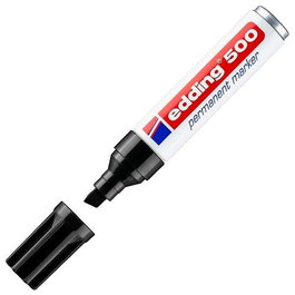 Edding Marcador Permanente 500 Negro (Set de 10) - Marcador Compacto y Práctico para Diversos Materiales con Punta Biselada de 2-7 mm (Set de 10)