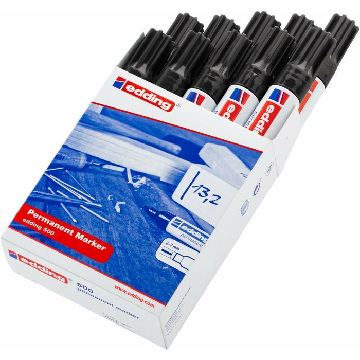 Edding Marcador Permanente 500 Negro Set de 10 Edding Marcador Permanente 500 Negro Set de 10