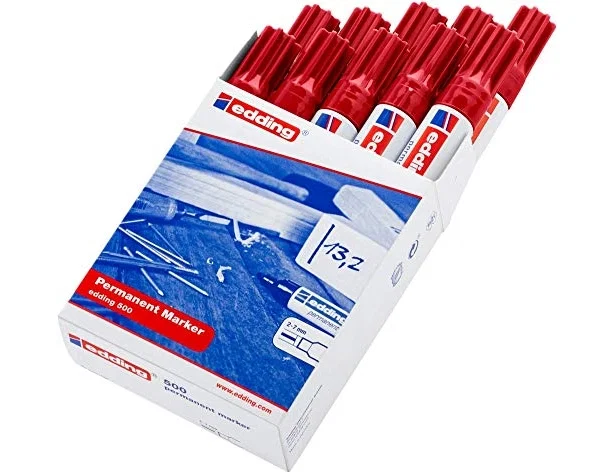 Edding Marcador Permanente 500 Rojo Set de 10 Edding Marcador Permanente 500 Rojo Set de 10