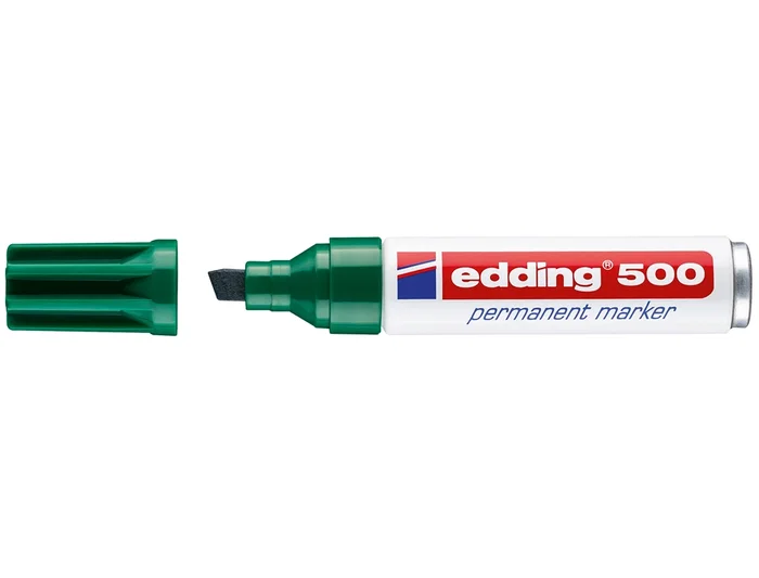 Edding Marcador Permanente 500 Verde Punta Biselada 7mm Rotulador Recargable Resistente al Agua y Luz