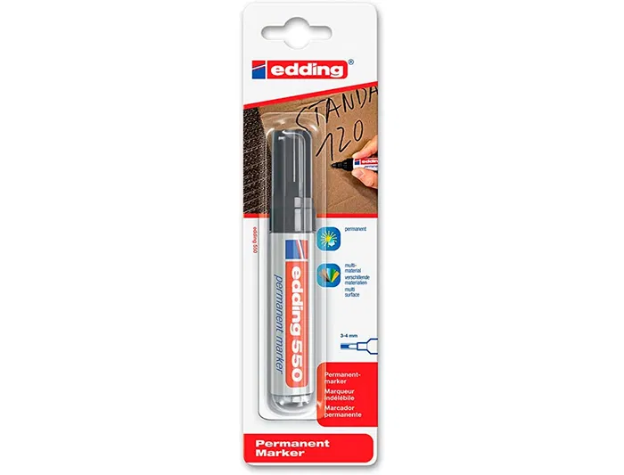 Edding Marcador Permanente 550 Negro (Set de 10) - Tinta Resistente, Punta Redonda 3-4mm, Materiales Variados (Set de 10)