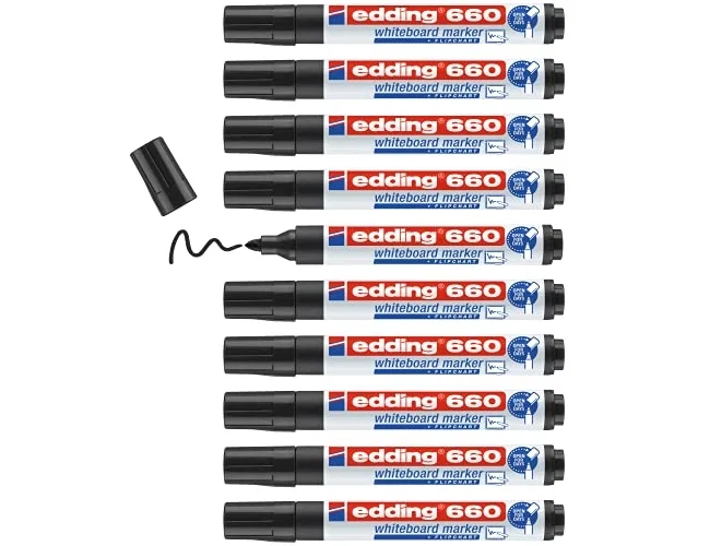 Edding Marcador de Pizarra Blanca 660 Negro Set de 10