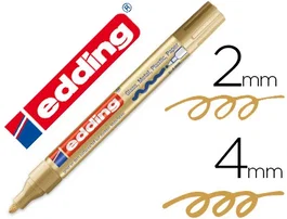 Edding Rotulador 750 Marcador Punta Fibra Oro Tinta Opaca Permanente Efecto Lacado para Madera Vidrio Plástico Metal Trazo 2-4 mm