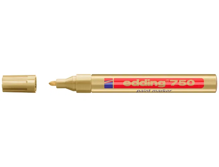 Edding Rotulador 750 Marcador Punta Fibra Oro Tinta Opaca Permanente Efecto Lacado para Madera Vidrio Plástico Metal Trazo 2-4 mm