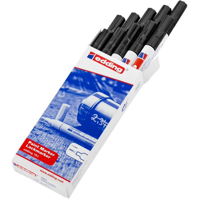 Edding Marcador Permanente 751 Negro Set de 10 Edding Marcador Permanente 751 Negro Set de 10