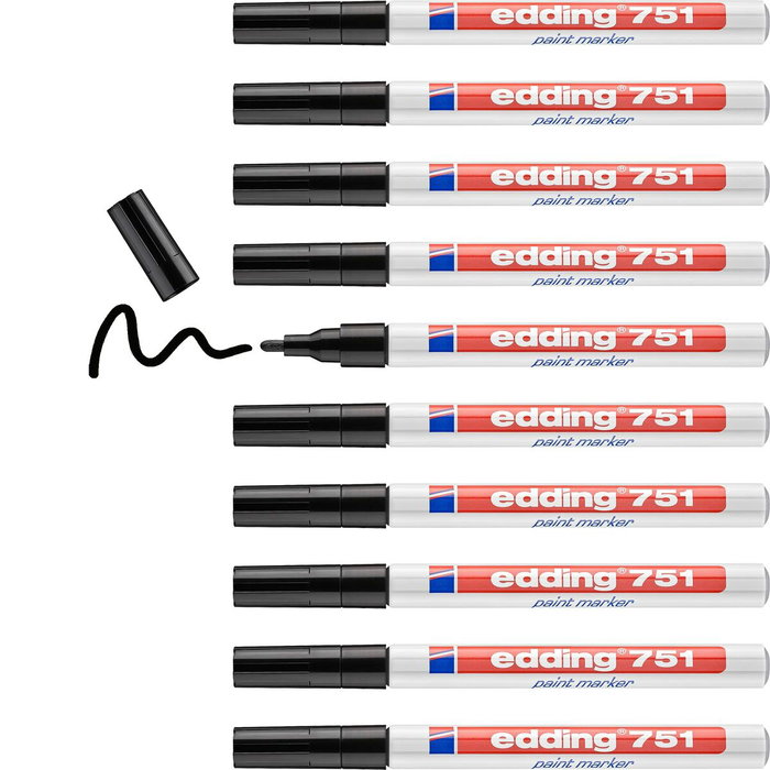Edding Marcador Permanente 751 Negro Set de 10 Edding Marcador Permanente 751 Negro Set de 10
