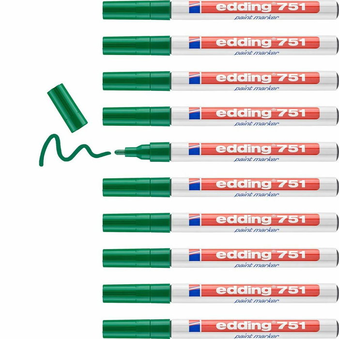 Edding Marcador Permanente Tinta Opaca 751 Verde (Set de 10) Edding Marcador Permanente Tinta Opaca 751 Verde (Set de 10)