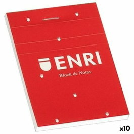 Enri Bloc de Notas Grapado A6 Liso Tapa Blanda Rojo (Set de 10)