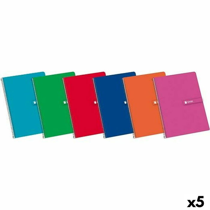 Enri Set de 5 Cuadernos de Espiral Folio 80 Hojas Doble Pauta 3mm Colores Surtidos