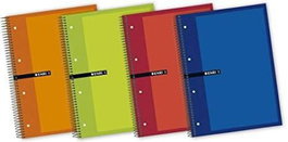 ENRI Paquete de 5 cuadernos espiral A4 microperforados, 160 hojas, cuadrícula 5x5, colores surtidos
