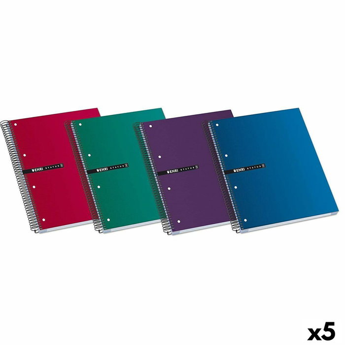Enri Set de 5 Cuadernos Espiral Status A4+ Microperforados 160 Hojas Colores
