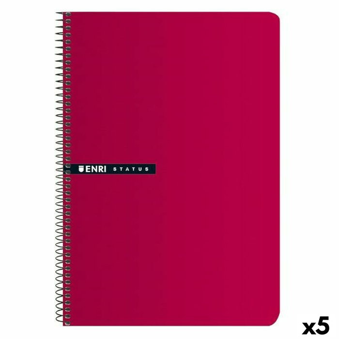 Enri Set de 5 Cuadernos de Espiral 4º Tapas Duras Rojo 100H 70gr 4x4mm