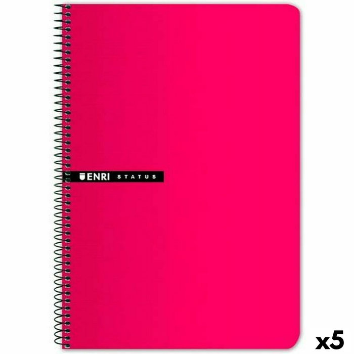 Enri Set de 5 Cuadernos de Espiral Tapa Dura Folio Rojo 100H 70gr 4x4