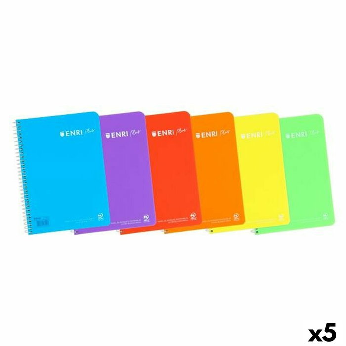 Enri Set de 5 Cuadernos de Espiral 80 Hojas 90gr 5x5 con Tapa de Plástico Surtidos
