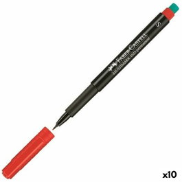 Faber Castell Multimark Rotulador Permanente Multifuncional con Goma Integrada, Rojo (Set de 10) - Punta S
