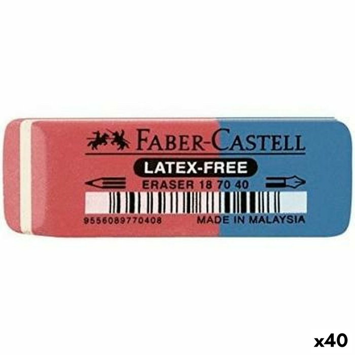 Faber Castell Goma de Borrar Biselada Mixta para Grafito y Tinta Azul/Rojo (Set de 40)