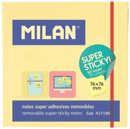 Pack de 10 unidades milan bloc notas sÚper adhesivas 90 hojas 76x76mm amarillo