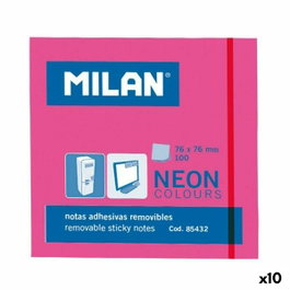 Milan Bloc de Notas Adhesivas 76x76mm Rosa Neón, 10 Unidades