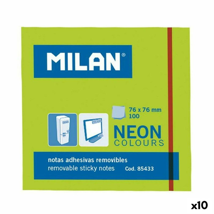 Milan Bloc de Notas Adhesivas Verde Neón, 100 Hojas