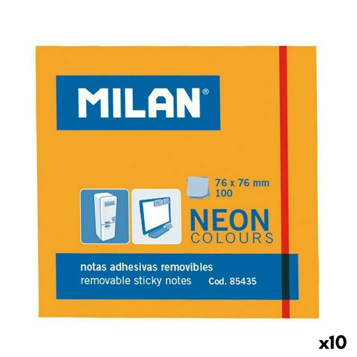 MILAN Notas Adhesivas Neón Naranja 76x76 mm (Set de 10)