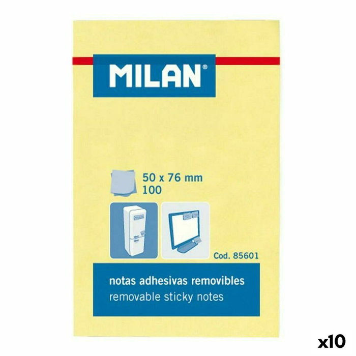 MILAN Notas Adhesivas Removibles Amarillo Claro 50x76 mm (Set de 10)