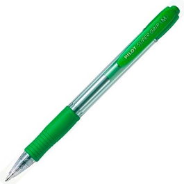 Pilot Supergrip M Bolígrafo Retráctil con Grip Cómodo, Punta Bola 1.0 mm, Tinta Base Aceite, Color Verde, Cuerpo Transparente (Set de 12 unidades) (Set de 12)