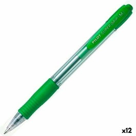 Pilot Super Grip Bolígrafos Retráctiles Verdes, 12 unidades