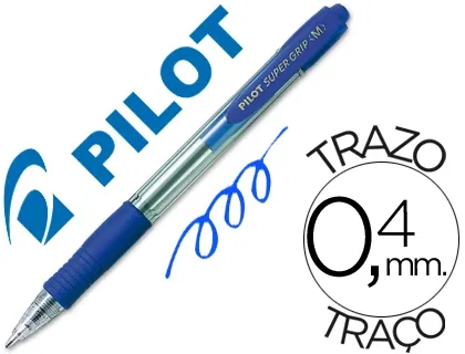 Pilot Bolígrafo Super Grip Retractil Azul Tinta Base de Aceite Punta 1mm Trazo 0.4mm Pilot Bolígrafo Super Grip Retractil Azul Tinta Base de Aceite Punta 1mm Trazo 0.4mm