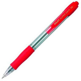 Pilot Supergrip M - Bolígrafo Retráctil Rojo, Tinta Aceite 1.0 mm, Grip Antifatiga, Cuerpo Transparente, Set de 12 Unidades (Set de 12)
