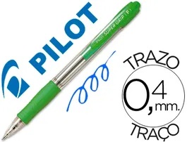 Pilot Bolígrafo Super Grip Retractil Verde Claro con Sujeción de Caucho y Tinta Base de Aceite