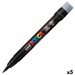 POSCA Marcador PCF-350 Punta Acrílica Estilo Pincel Negro (Set de 5)