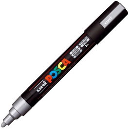 POSCA PC-5M Marcador No Permanente, Punta Bala 1.8-2.5mm, Color Plata, Paquete de 6 Unidades (Set de 6)