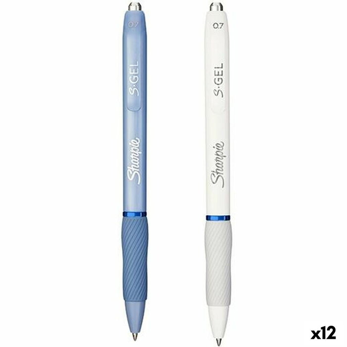 Sharpie S-Gel Fashion Bolígrafos Tinta Azul Punta Media 0.7mm Blanco y Azul Celeste (Set de 12)