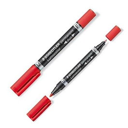 Staedtler Marcador Permanente Dúo Lumocolor 348 Doble Punta Fina-Media Rojo Set de 10 (Set de 10)