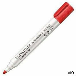 Staedtler Lumocolor 351 Rotulador para Pizarra Blanca Rojo, Punta Redonda, Set de 10