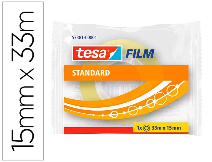 Tesa Cinta Adhesiva Standard para Embalaje, 33 m x 15 mm, Transparente, Individual Tesa Cinta Adhesiva Standard para Embalaje, 33 m x 15 mm, Transparente, Individual