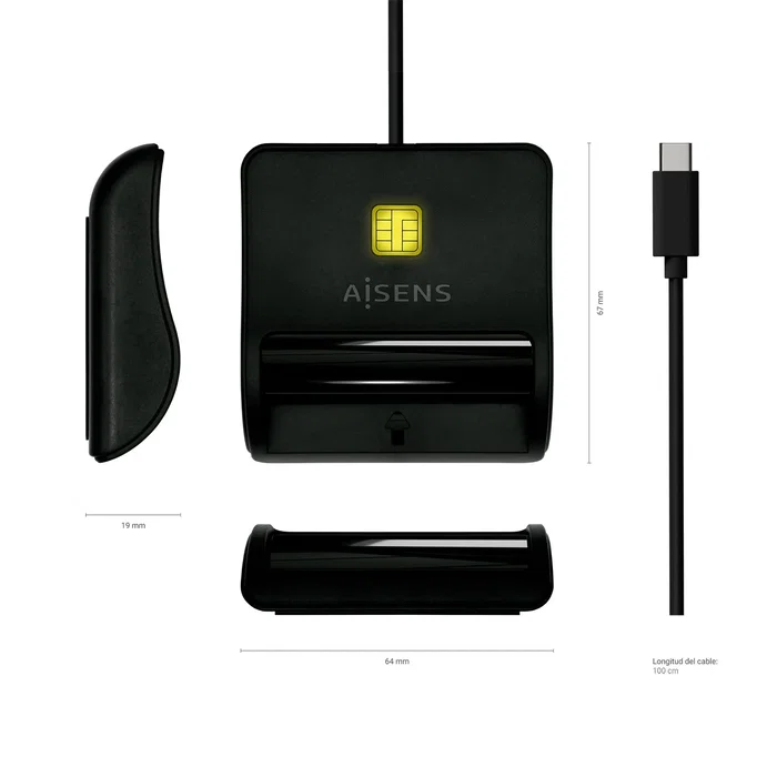 Aisens Lector de Tarjetas Inteligente DNI USB-C Negro ASCR-SN03C-BK