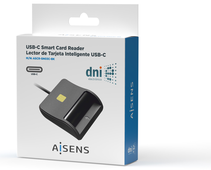 Aisens Lector de Tarjetas Inteligentes DNI USB-C Negro ASCR-SN03C-BK