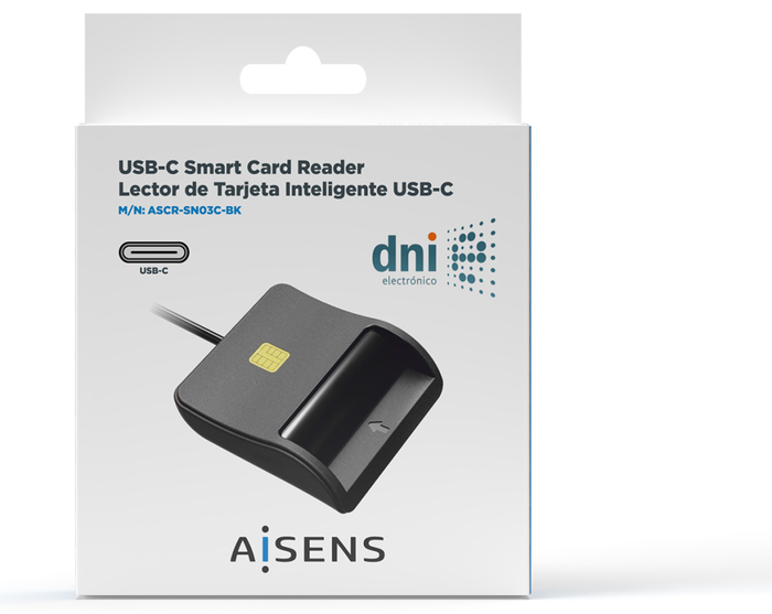 Aisens Lector de Tarjetas Inteligentes DNI USB-C Negro ASCR-SN03C-BK