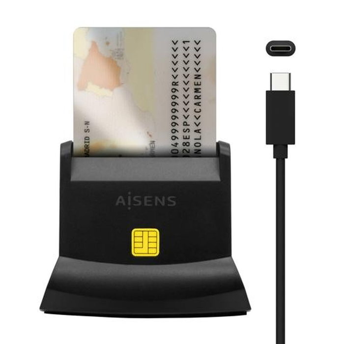 Aisens Lector de tarjetas inteligente DNI y tarjetas de memoria USB-C Negro ASCR-SN04CSD-BK