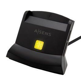 AISENS LECTOR DE TARJETA DNI CON LECTOR DE TARJETAS SD + SIM USB-C, NEGRO