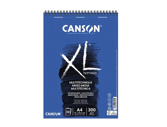 Canson XL Mix Media Bloc Dibujo Acuarela Grano Medio A4 Microperforado Espiral 300 gr/m2 30 Hojas 21x29.7 cm