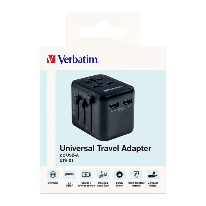Verbatim UTA-01 Adaptador de Viaje Universal con 2 Puertos USB-A Verbatim UTA-01 Adaptador de Viaje Universal con 2 Puertos USB-A