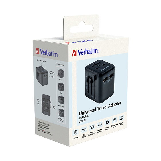 Verbatim UTA-01 Adaptador de Viaje Universal con 2 Puertos USB-A Verbatim UTA-01 Adaptador de Viaje Universal con 2 Puertos USB-A