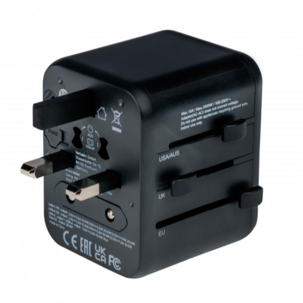 Verbatim UTA-02 Adaptador Universal de Viaje con USB-C 20W y USB-A 18W Verbatim UTA-02 Adaptador Universal de Viaje con USB-C 20W y USB-A 18W