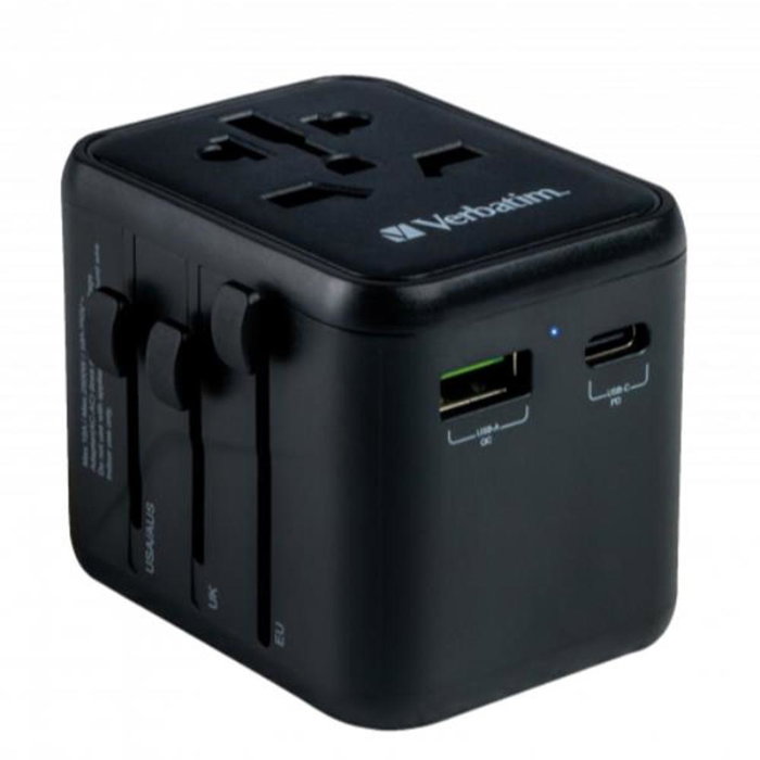 Verbatim UTA-02 Adaptador Universal de Viaje con USB-C 20W y USB-A 18W Verbatim UTA-02 Adaptador Universal de Viaje con USB-C 20W y USB-A 18W
