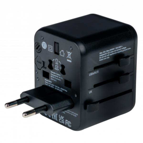 Verbatim UTA-02 Adaptador Universal de Viaje con USB-C 20W y USB-A 18W Verbatim UTA-02 Adaptador Universal de Viaje con USB-C 20W y USB-A 18W