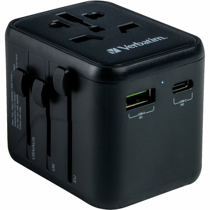 Verbatim UTA-02 Adaptador Universal de Viaje con USB-C 20W y USB-A 18W Verbatim UTA-02 Adaptador Universal de Viaje con USB-C 20W y USB-A 18W
